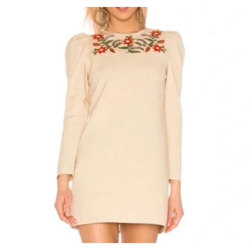 TULAROSA Floral Linen Blend Mini Dress Sz XS Peasant Cottage Boho Chic Coquette